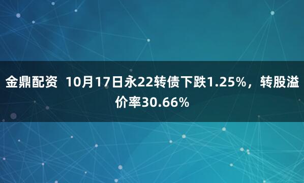 金鼎配资  10月17日永22转债下跌1.25%，转股溢价率30.66%